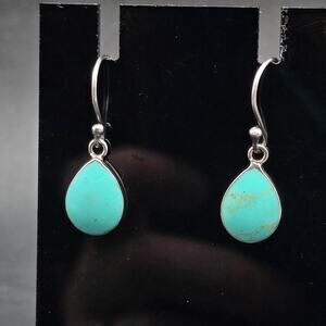 ATI 925 Sterling Silver Turquoise Earrings Dangle Tear Drop